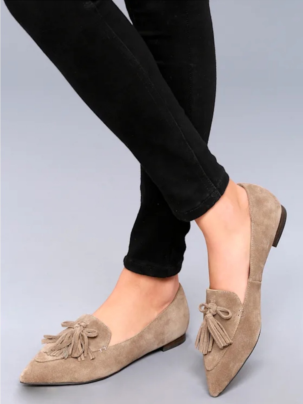Sole Society Fall Taupe Cow Split Suede Tassel Loafers